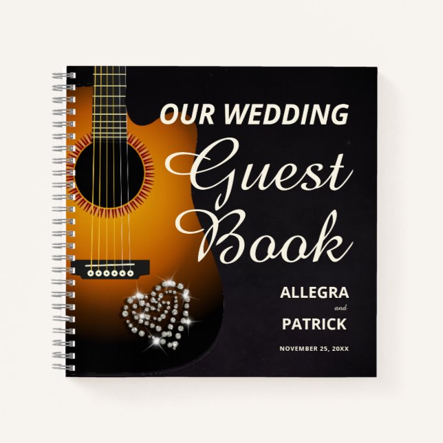 Fun Acoustic Guitar Diamonds Foto Wedding Guest Notizbuch (Vorderseite)