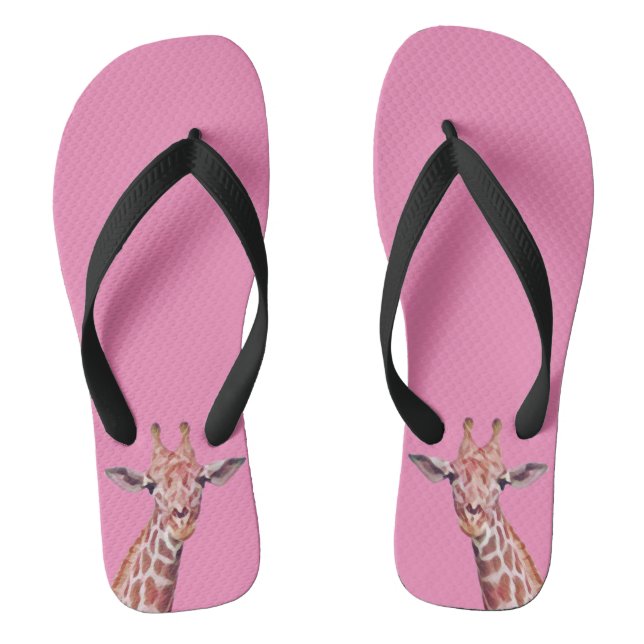 Fun African Giraffe Wasserfarbe auf Rosa Flip Flops (Fußbett)
