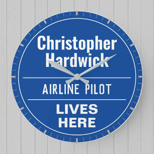 Fun Airline Pilot Wall Plaque Style Große Wanduhr