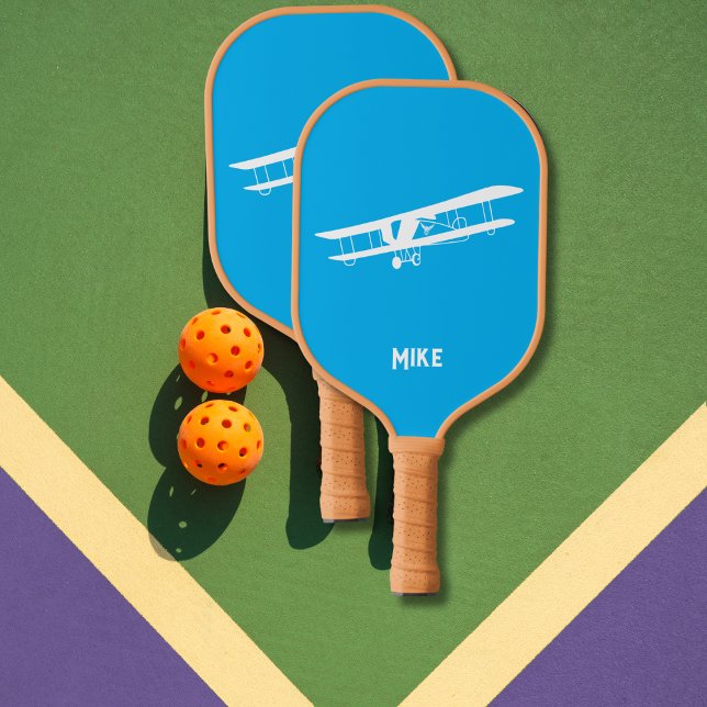 Fun Airplane Simple Monogrammed Blue Aviation Pickleball Schläger (Von Creator hochgeladen)