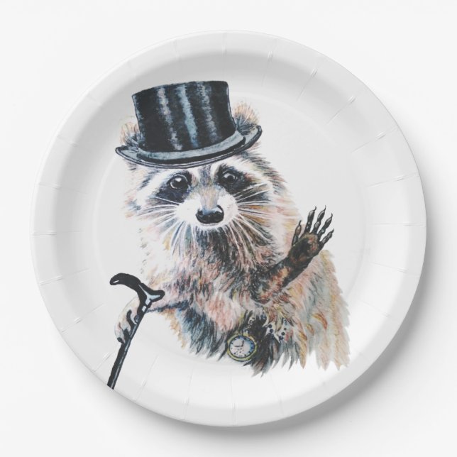 Fun Alberne formale Kleidung Raccoon Tier Pappteller (Vorderseite)