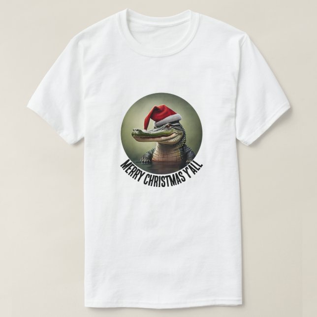 Fun Alligator in der Weihnachtsmannmütze T-Shirt (Design vorne)
