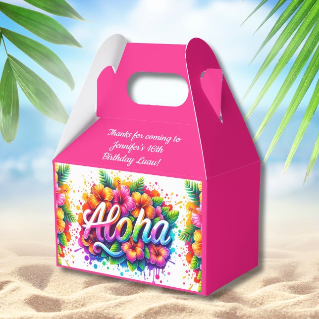 Fun Aloha Tropical Birthday Luau Pink Geschenkschachtel (Von Creator hochgeladen)