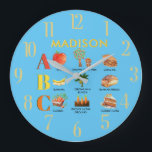 Fun Alphabet ABCs Personalisierter Name Große Wanduhr<br><div class="desc">Wie man eine attraktive personalisierte "Wandkunst" neben einem Kinderzimmer mit einer Uhr und einem Lernerlebnis kombiniert. Lernen Sie ABC's und lernen Sie etwas über Veggie's - wie sie wachsen und was sie in unserem täglichen Leben werden können. Alle Designfragen oder Sonderwünsche, senden Sie einfach einen Chat oder eine E-Mail an...</div>