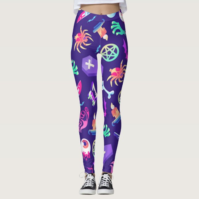 Fun and Spooky Halloween Muster Leggings (Vorderseite)