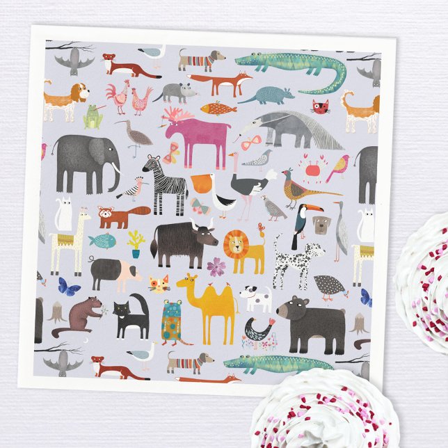 Fun Animal Menagerie Serviette (Fun animal menagerie paper party napkins)