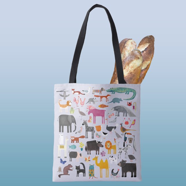 Fun Animal Menagerie Tasche (Animal menagerie safari wildlife pet zoo and farm animal pattern tote bag)