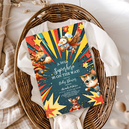 Fun Animals Superhero Kinderdusche Einladung