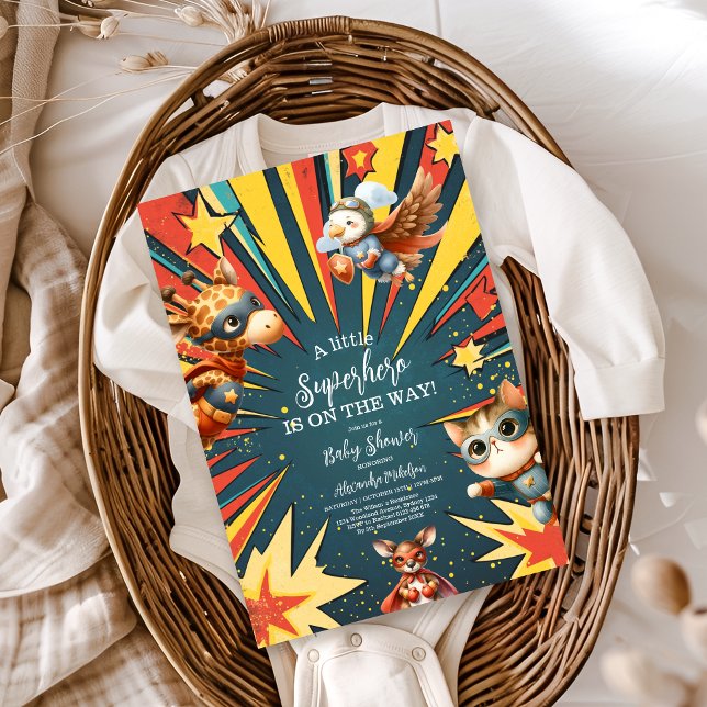 Fun Animals Superhero Kinderdusche Einladung (Von Creator hochgeladen)