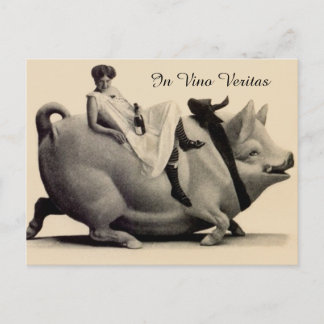 Fun antique Postcard Lady Weinschwein in Vino Veri Postkarte