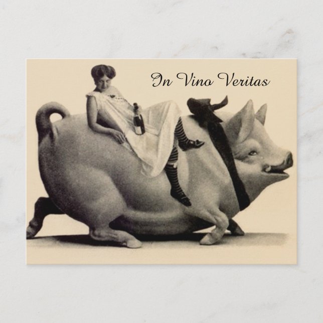 Fun antique Postcard Lady Weinschwein in Vino Veri Postkarte (Vorderseite)