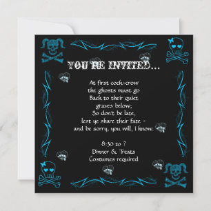 Fun Aqua Blue Girl Gothic Skulls Halloween-Party Einladung