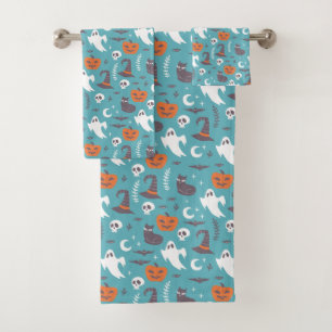 Fun Aquamarin Doodle Halloween Muster Badhandtuch Set