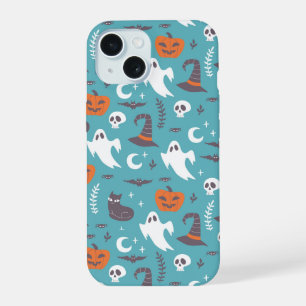 Fun Aquamarin Doodle Halloween Muster iPhone 15 Hülle