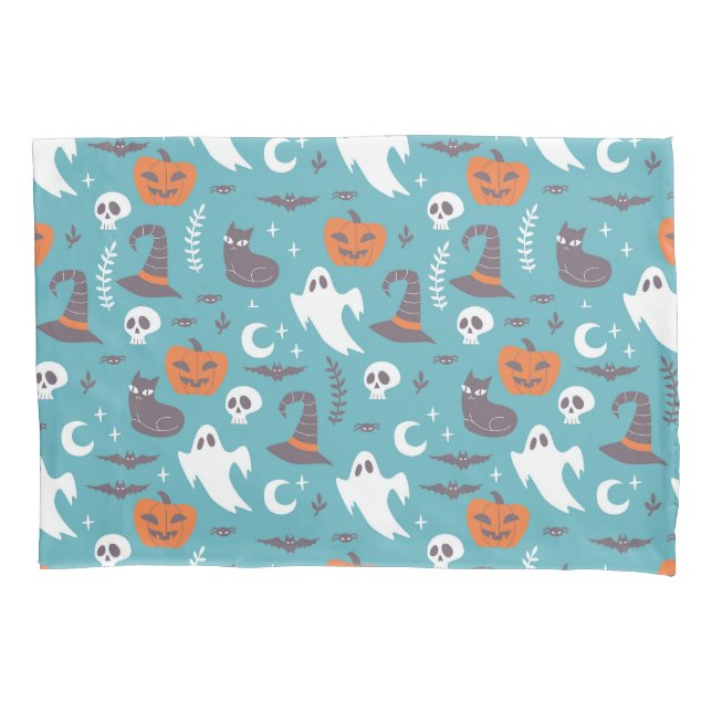 Fun Aquamarin Doodle Halloween Muster Kissenbezug (Vorderseite)