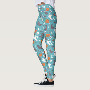 Fun Aquamarin Doodle Halloween Muster Leggings