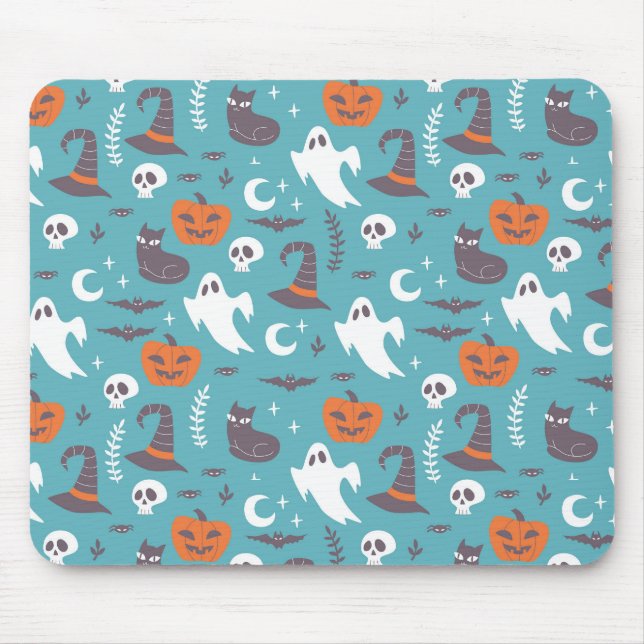 Fun Aquamarin Doodle Halloween Muster Mousepad (Vorne)