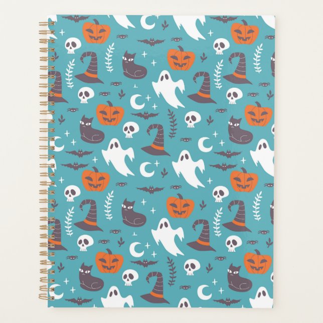 Fun Aquamarin Doodle Halloween Muster Planer (Vorderseite)