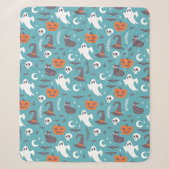 Fun Aquamarin Doodle Halloween Muster Sherpadecke (Vorderseite)