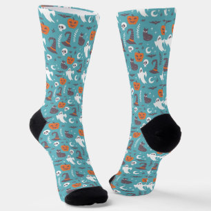 Fun Aquamarin Doodle Halloween Muster Socken