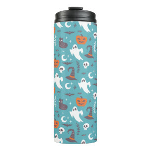 Fun Aquamarin Doodle Halloween Muster Thermosbecher