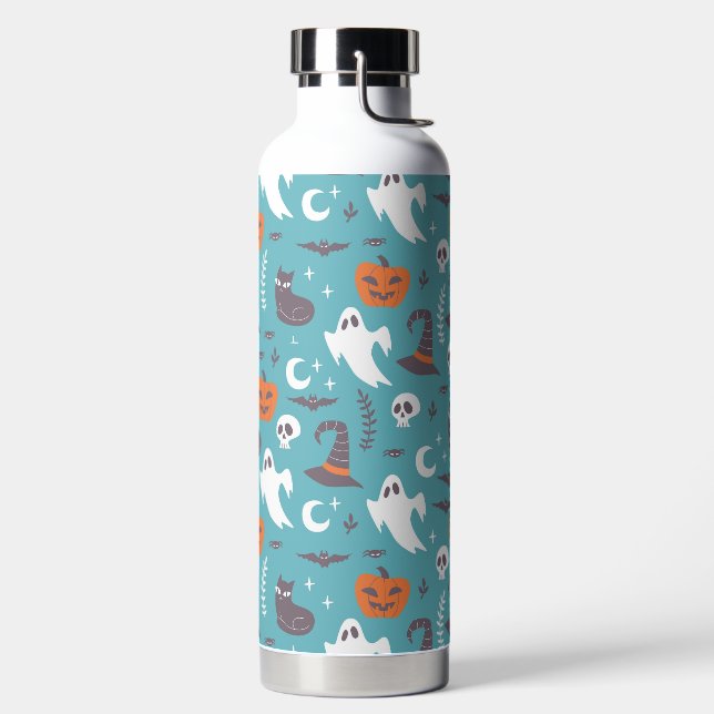 Fun Aquamarin Doodle Halloween Muster Trinkflasche (links)