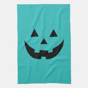 Fun aquamarine Kürbislaterne Kürbisgesicht Hallowe Geschirrtuch