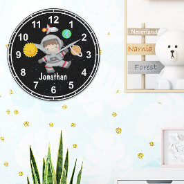 Fun Astronaut in the Space and Planets Große Wanduhr