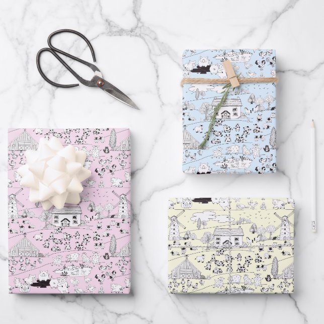 Fun At The Farm - Cute Funny Farm Scene Geschenkpapier Set (Vorderseite)