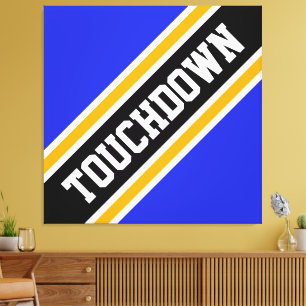 Fun Athletic Vivid Blue Black TOUCHDOWN Streifen Leinwanddruck