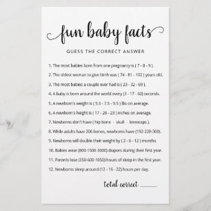 Fun Baby Facts Game with Answers Baby Shower Party