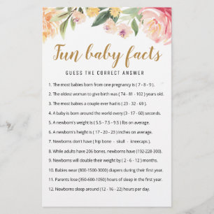 Fun Baby Facts Game with Answers Baby Shower Party