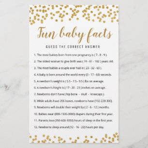 Fun Baby Facts Game with Answers Baby Shower Party
