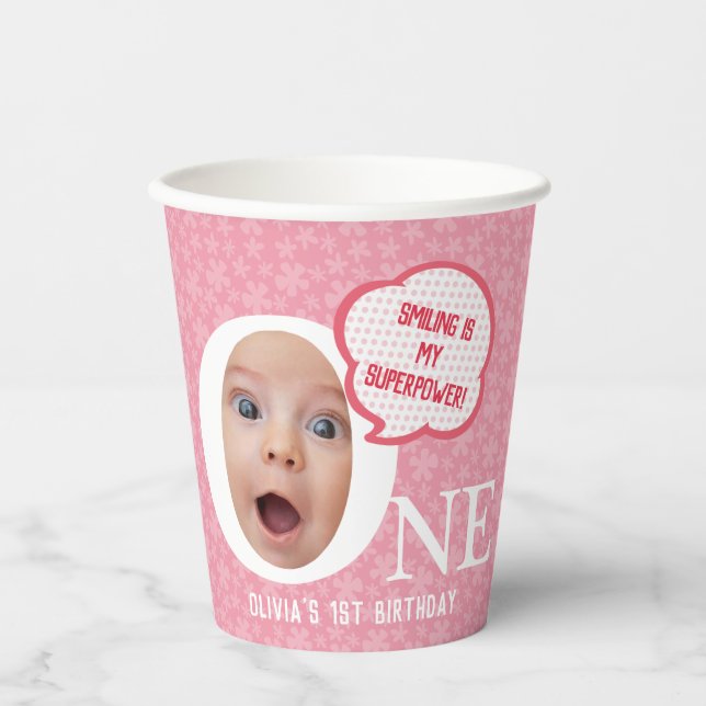 Fun Baby Girl Foto Collage Personaliz Pappbecher (Vorderseite)