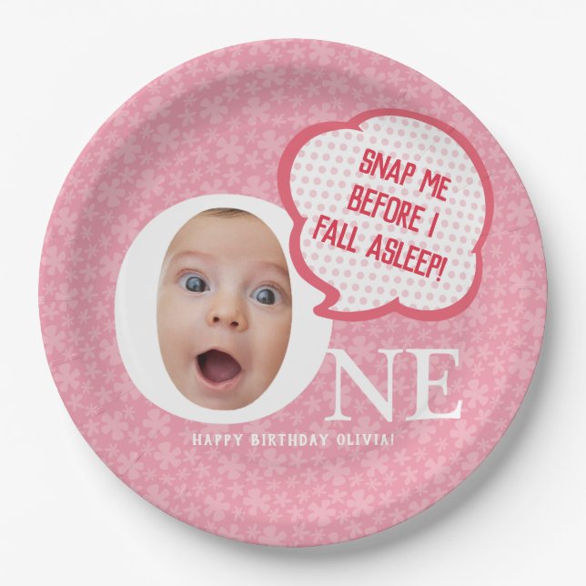 Fun Baby Girl Foto Collage Personaliz Pappteller (Vorderseite)
