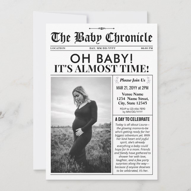Fun Baby Shower Invitation | Newspaper Baby Invite (Devant)