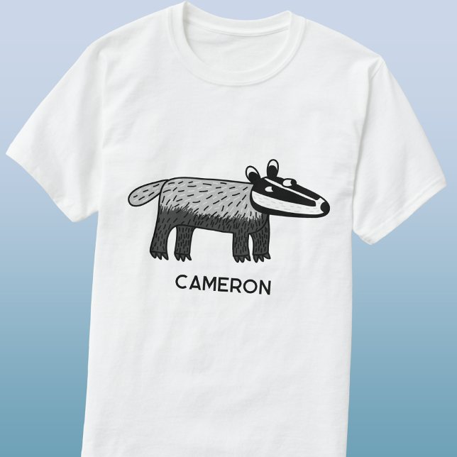Fun Badger Personalisiert Name T-Shirt (Fun badger cartoon personalized custom name t-shirt for wildlife lovers)
