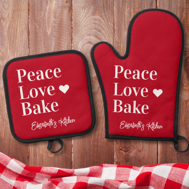Fun Baker Monogram Name Red Ofenhandschuh & Topflappen-Set (Von Creator hochgeladen)