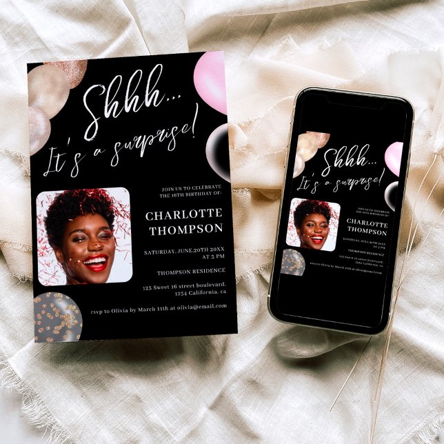 Fun Ballons Gold schwarzes Foto Überraschung Sweet Einladung (Von Creator hochgeladen)