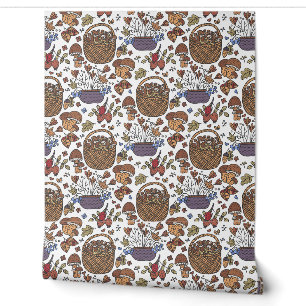 Fun Basket of Mushroom Pattern Tapete
