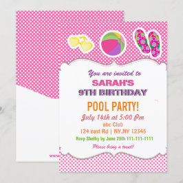 Fun Beach Ball Flipflop Girls Pool Party lädt ein Einladung