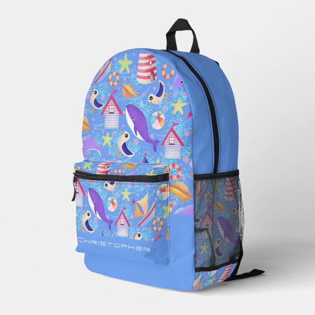 Fun Beach Blue Electronics Bag Bedruckter Rucksack (Rückseitige Ecke Rechts)