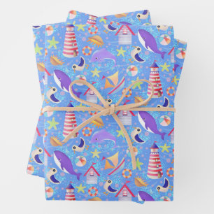 Fun Beach Blue Wrapping Paper Geschenkpapier Set