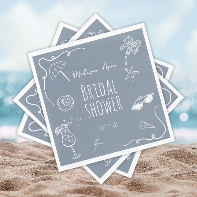Fun Beach Doodle Illustrations Bridal Shower Serviette (Von Creator hochgeladen)