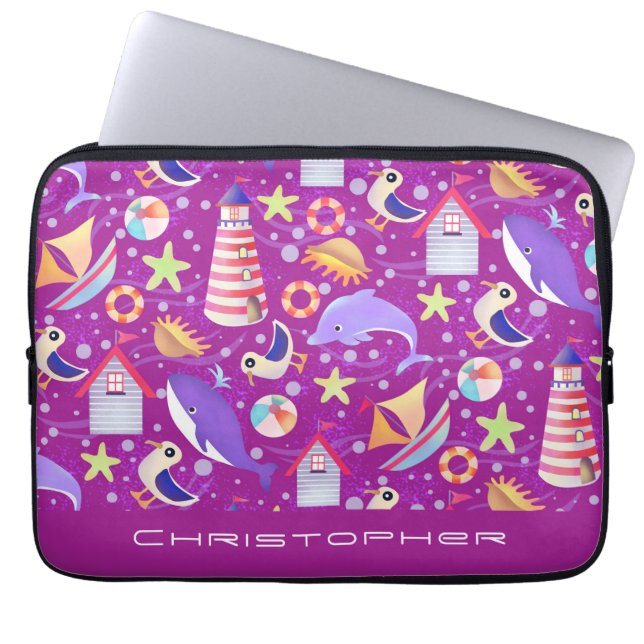 Fun Beach Magenta Electronics Bag Laptopschutzhülle (Vorderseite)
