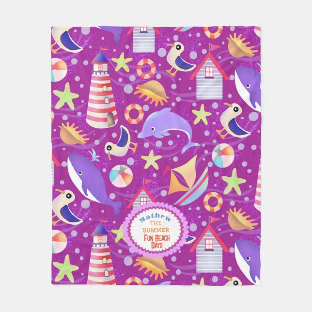 Fun Beach Magenta Fleecedecke (Vorderseite)