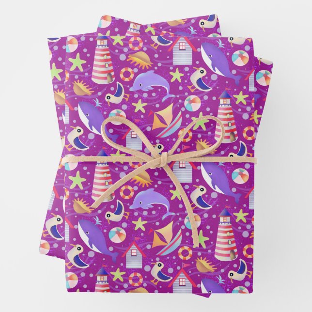 Fun Beach Magenta Wrapping Paper Geschenkpapier Set (Beispiel)