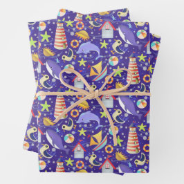 Fun Beach Navy Wrapping Paper Geschenkpapier Set