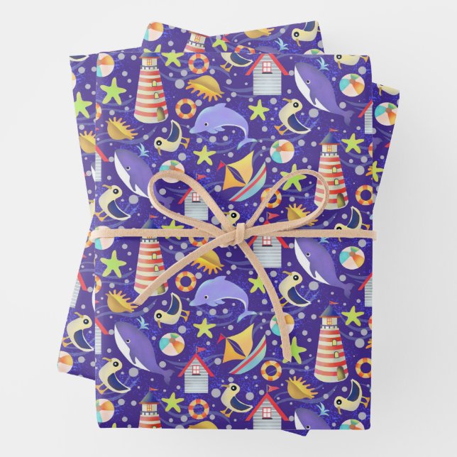 Fun Beach Navy Wrapping Paper Geschenkpapier Set (Beispiel)