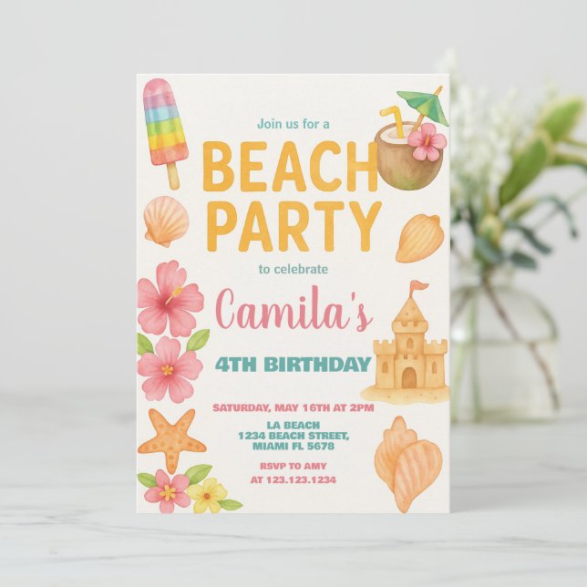 Fun Beach Party Anniversaire Invitation & Décor (Debout devant)